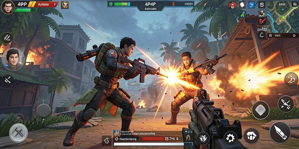 Tampilan gameplay seru dalam <strong>4P4P</strong> dengan aksi tembak-menembak yang intens.