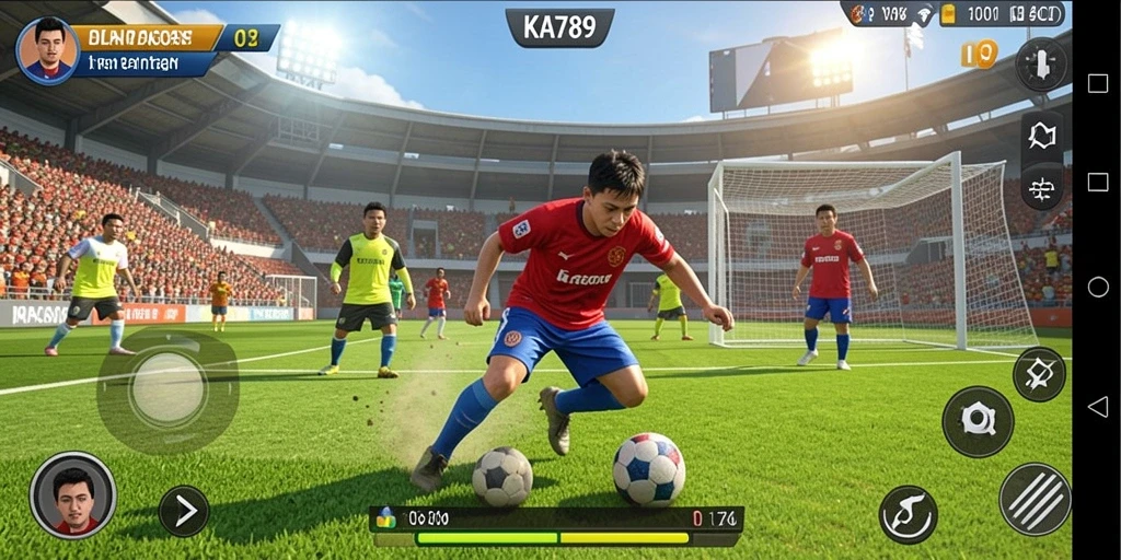 Tangkapan layar KA789 menampilkan aksi seru di lapangan olahraga.