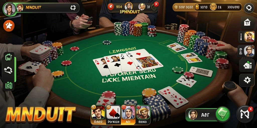 Tampilan gameplay MNDUIT yang seru dan menegangkan dalam permainan Poker.