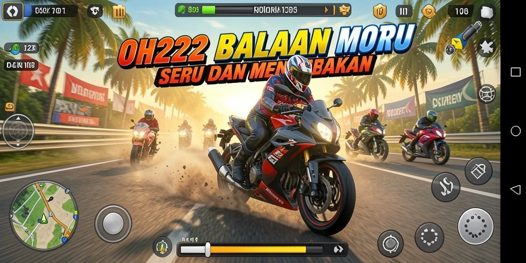 Tampilan gameplay seru dalam balapan motor OH222.