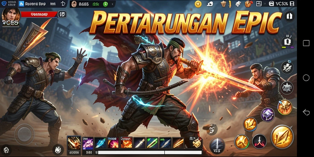 Menampilkan aksi seru dalam pertarungan game Fighting.